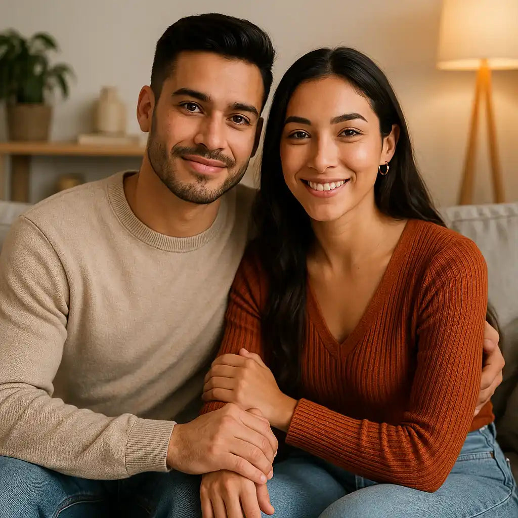 Man and woman sitting together in a cozy living room