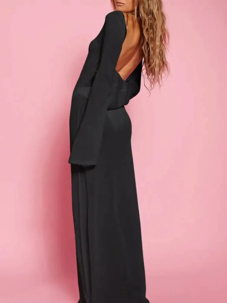 Backless Long Sleeve Maxi Cover-Up