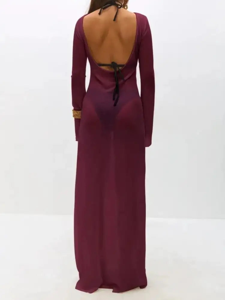 Backless Long Sleeve Maxi Cover-Up