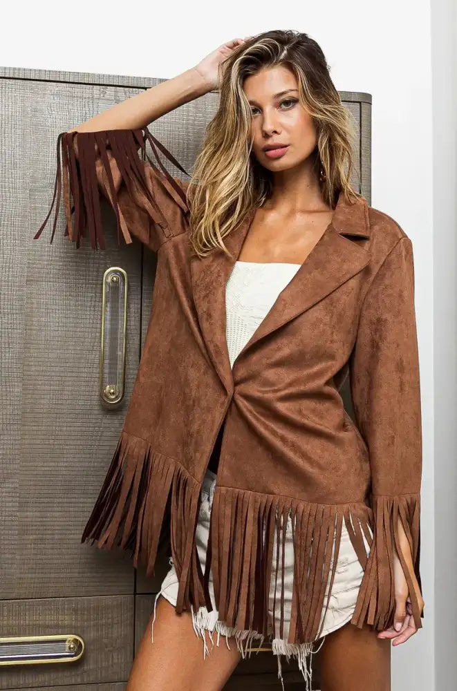 BiBi Single Blazer with Fringed Hem