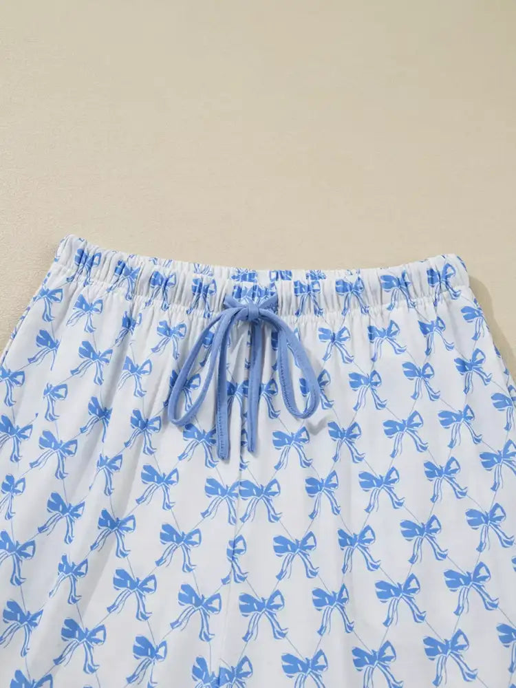 Bow Print Long Sleeve Shirt and Pants Pajama Set