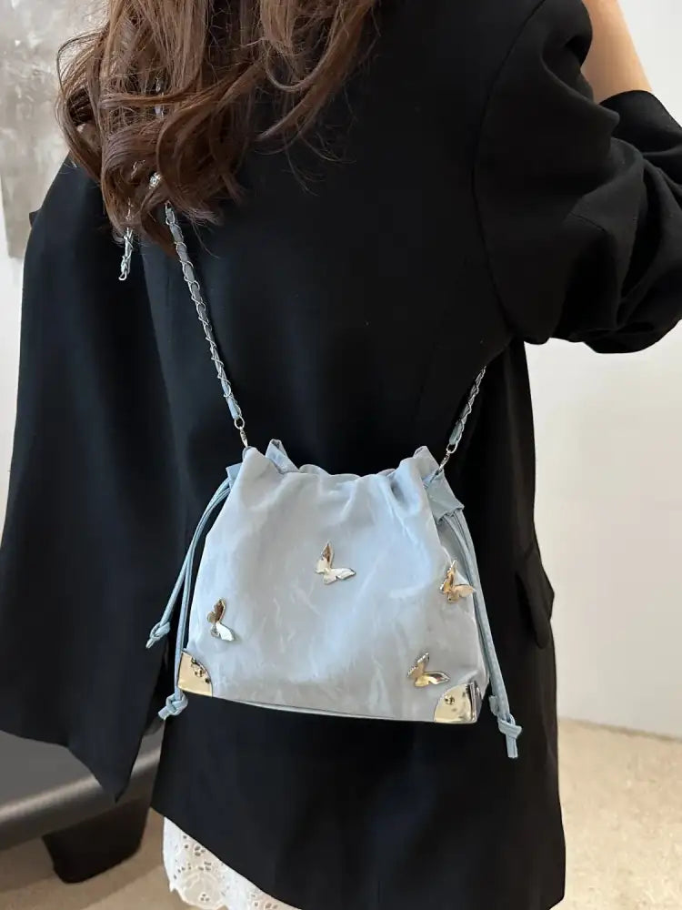 Butterfly Drawstring Bucket Bag