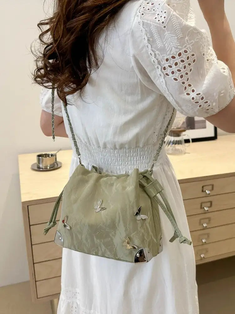 Butterfly Drawstring Bucket Bag