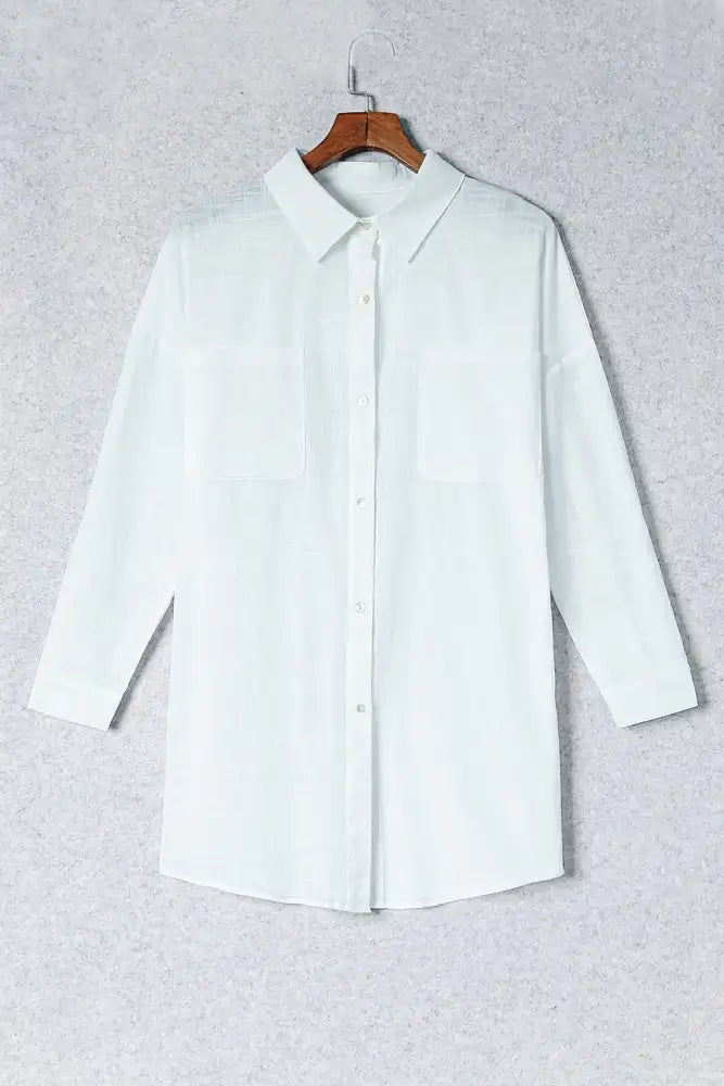 Button-Up Longline Shirt with Breast Pockets