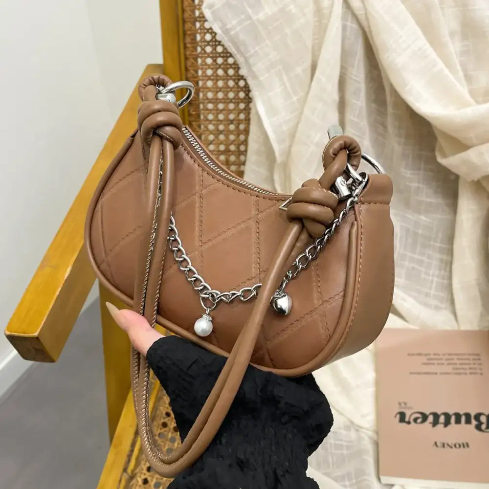 Chain Detail Crescent Shoulder Bag