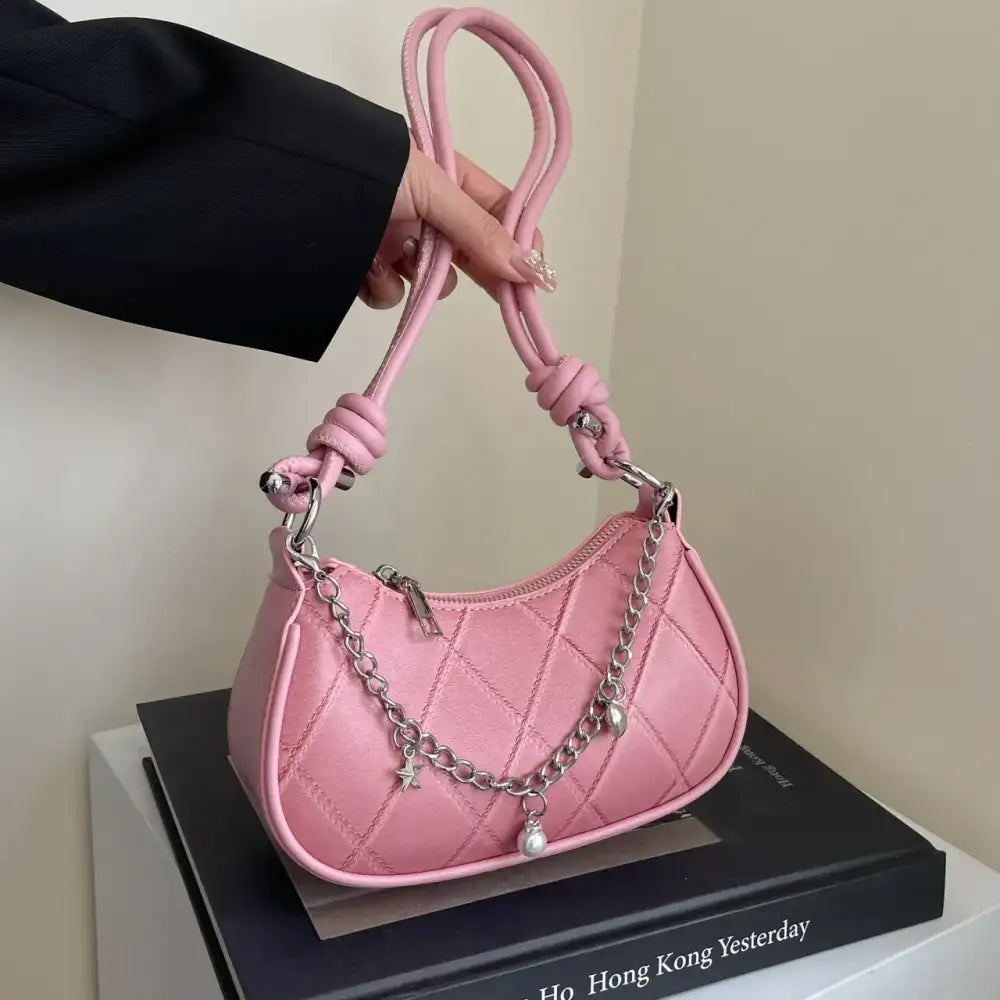 Chain Detail Crescent Shoulder Bag
