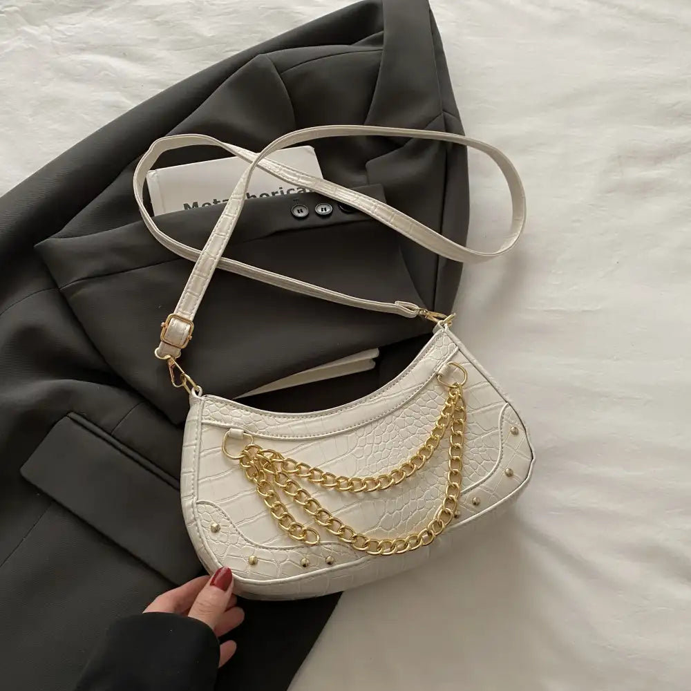 Chain-Embellished Shoulder Bag