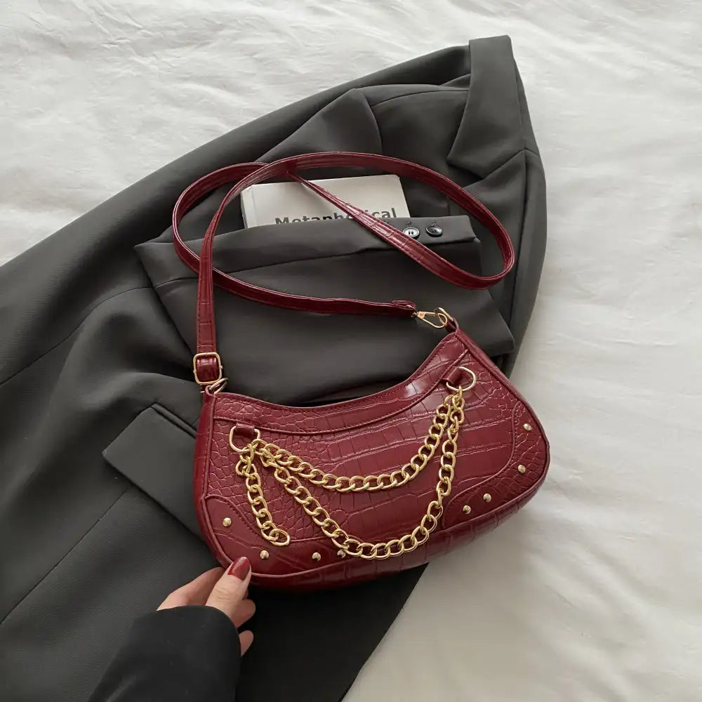 Chain-Embellished Shoulder Bag