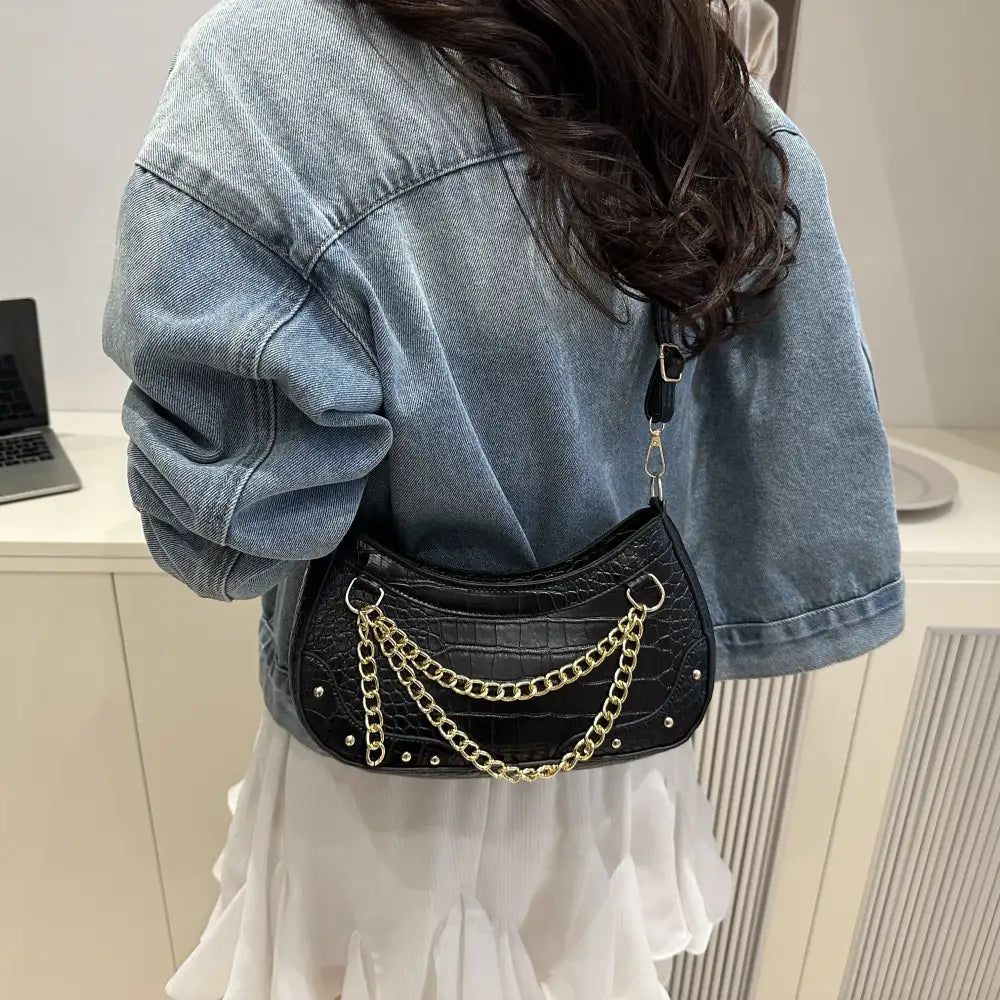 Chain-Embellished Shoulder Bag