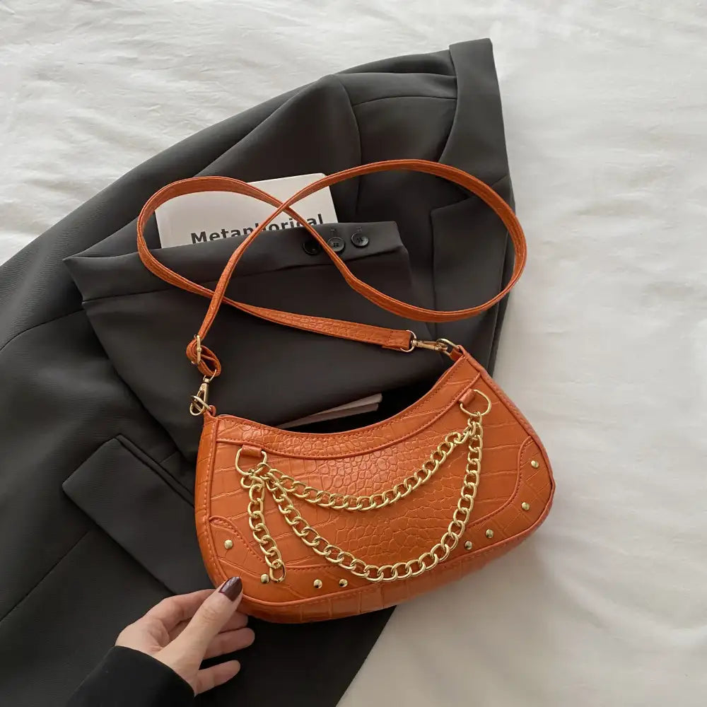 Chain-Embellished Shoulder Bag