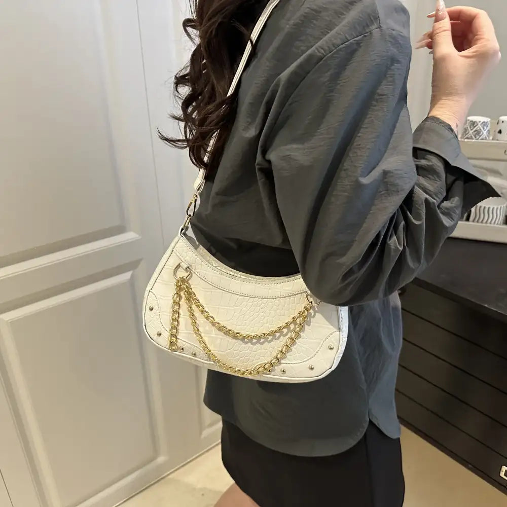Chain-Embellished Shoulder Bag