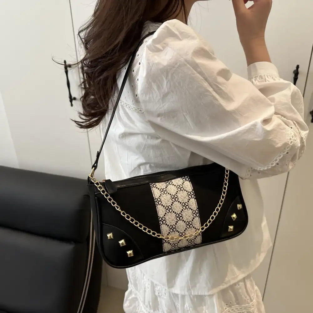 Chain Shoulder Bag with Studded Details