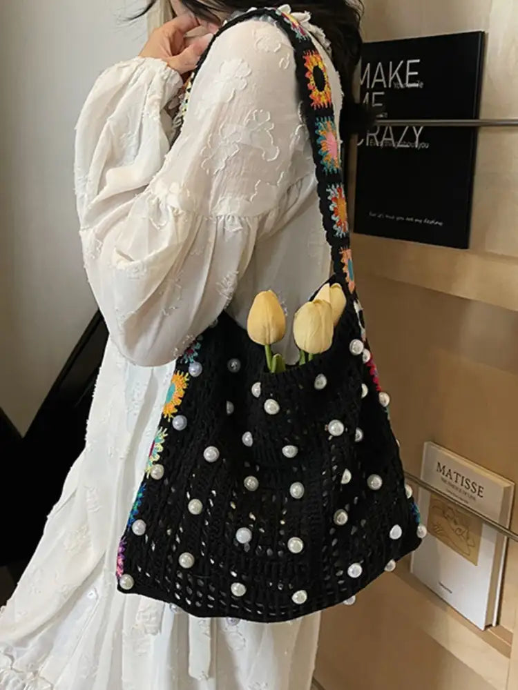 Colorful Beaded Crochet Shoulder Bag