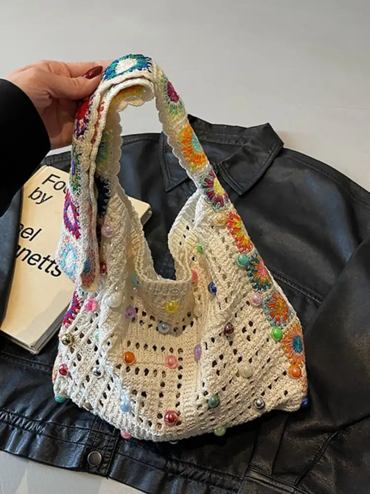 Colorful Beaded Crochet Shoulder Bag