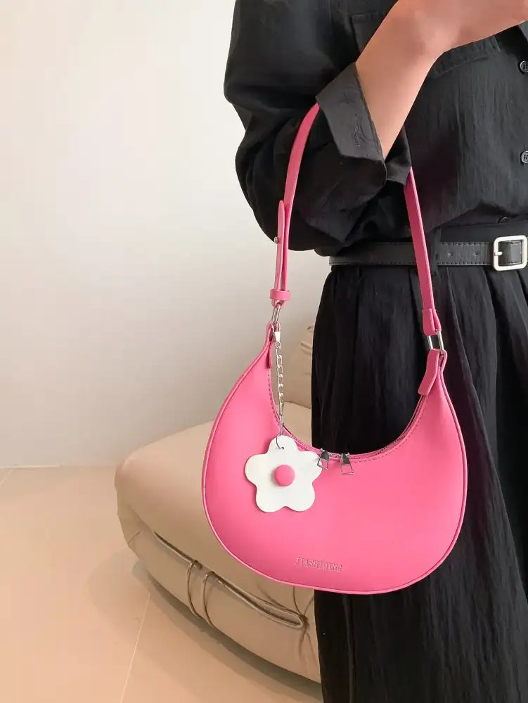 Crescent Shoulder Bag with Flower Charm