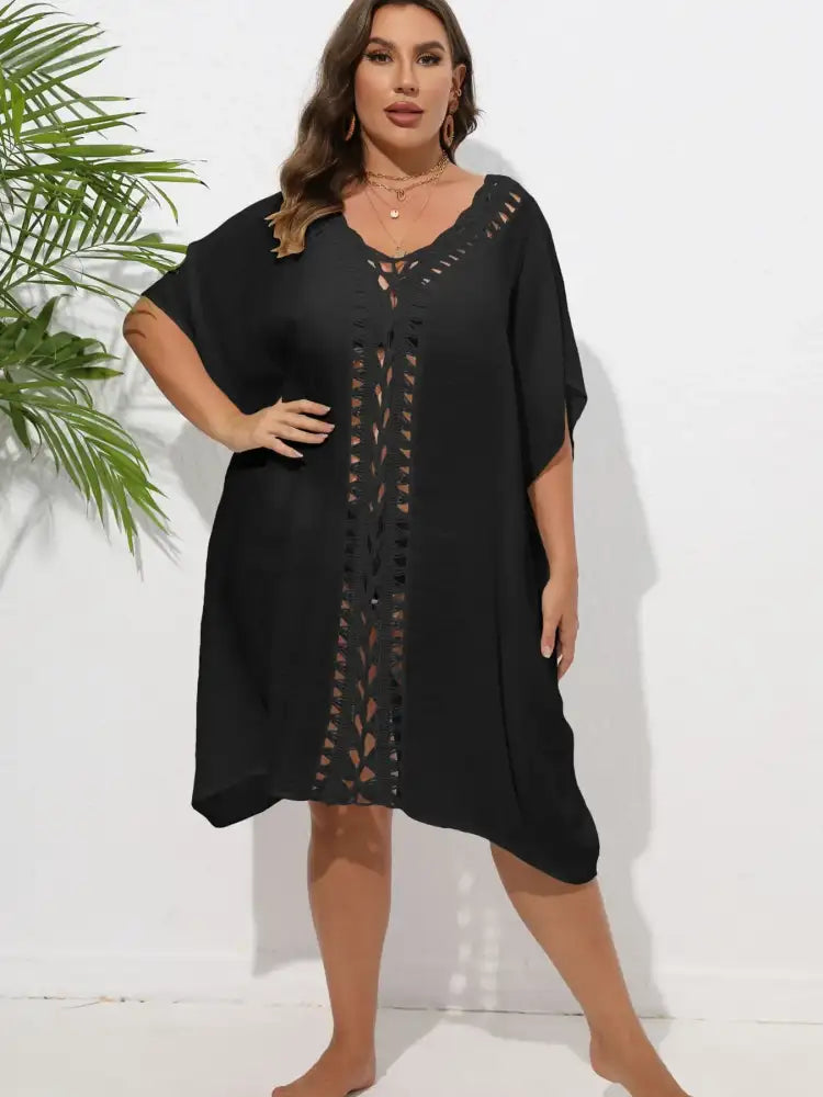 Crochet Trim V-Neck Beach Cover Up Dress