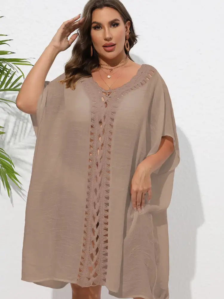 Crochet Trim V-Neck Beach Cover Up Dress
