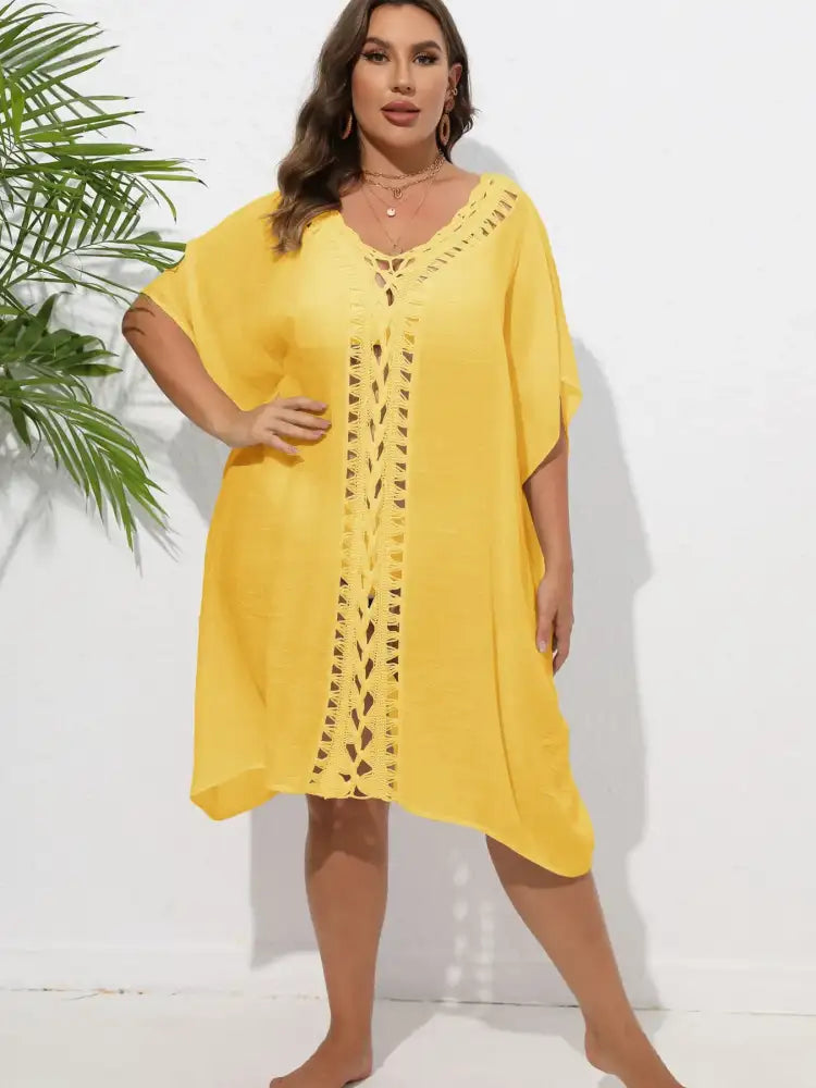 Crochet Trim V-Neck Beach Cover Up Dress