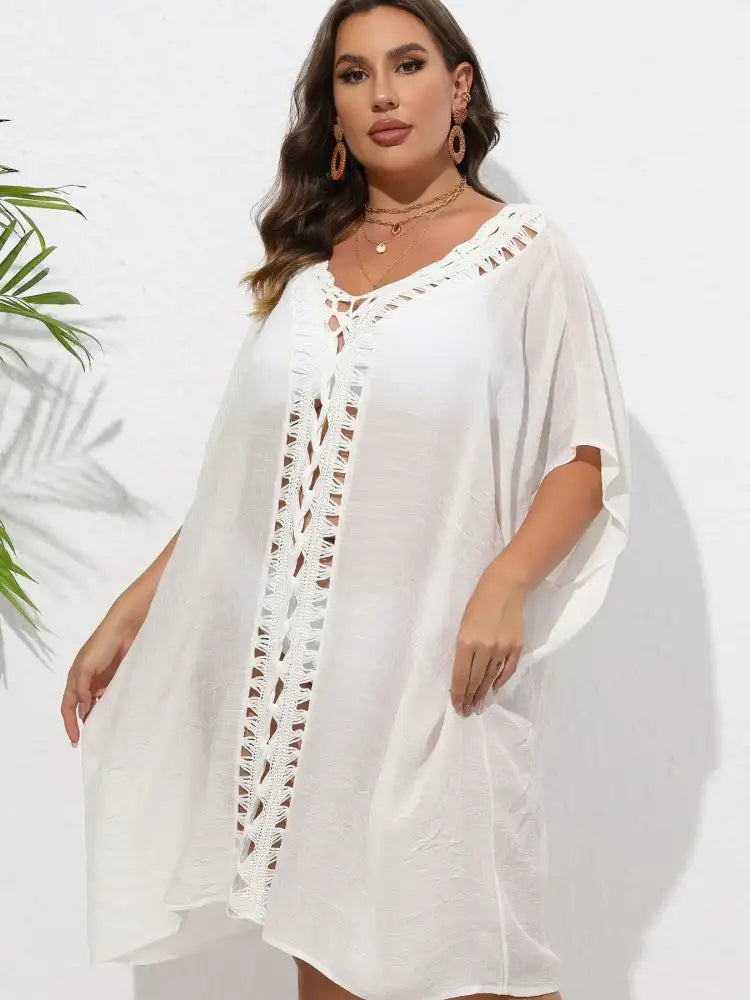 Crochet Trim V-Neck Beach Cover Up Dress