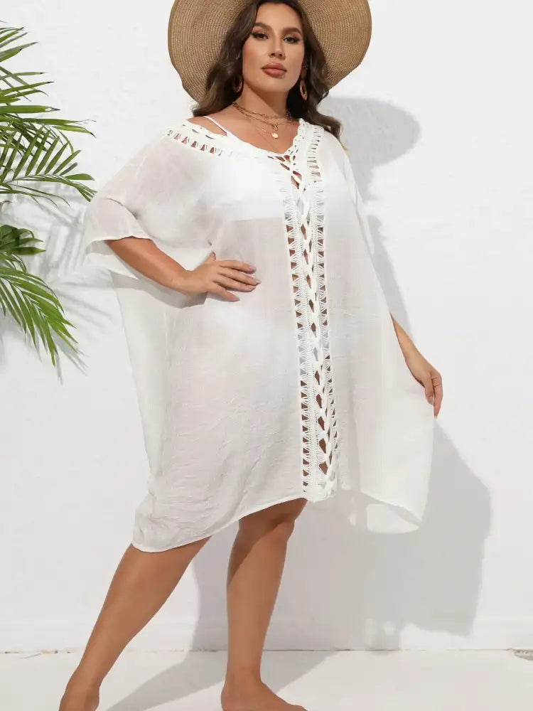 Crochet Trim V-Neck Beach Cover Up Dress