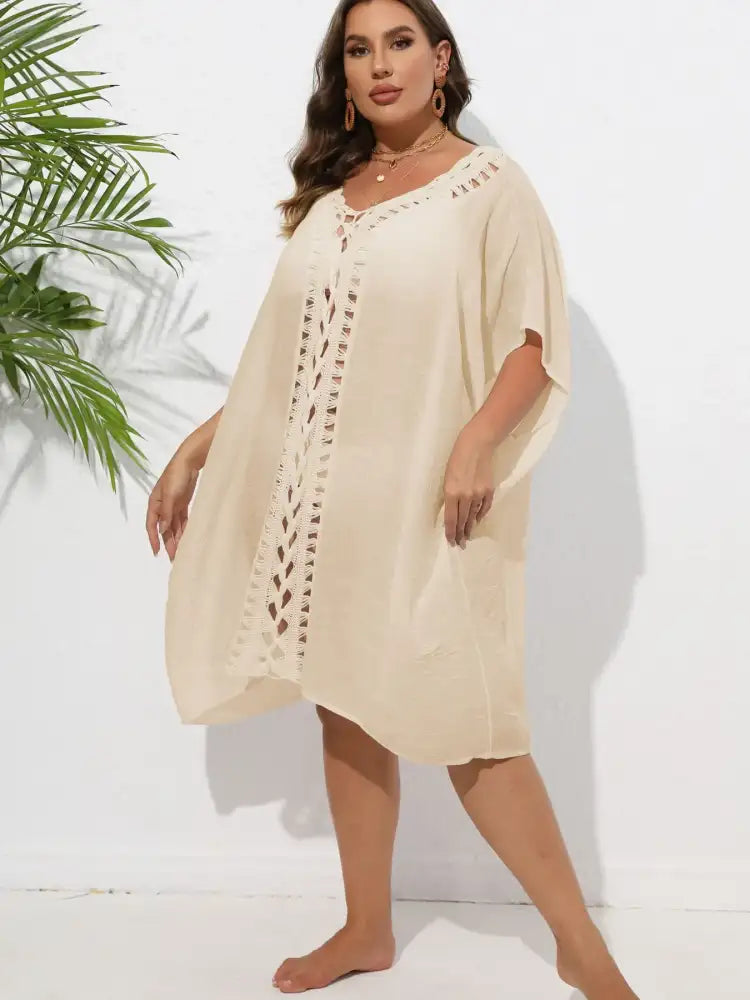 Crochet Trim V-Neck Beach Cover Up Dress