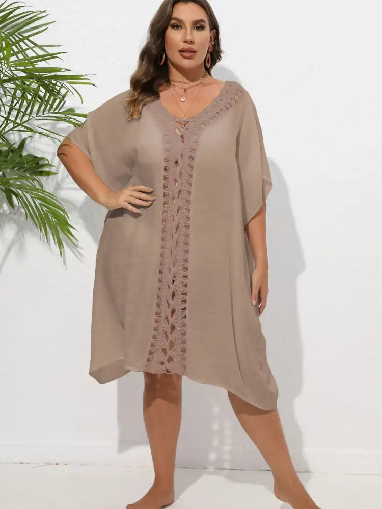 Crochet Trim V-Neck Beach Cover Up Dress