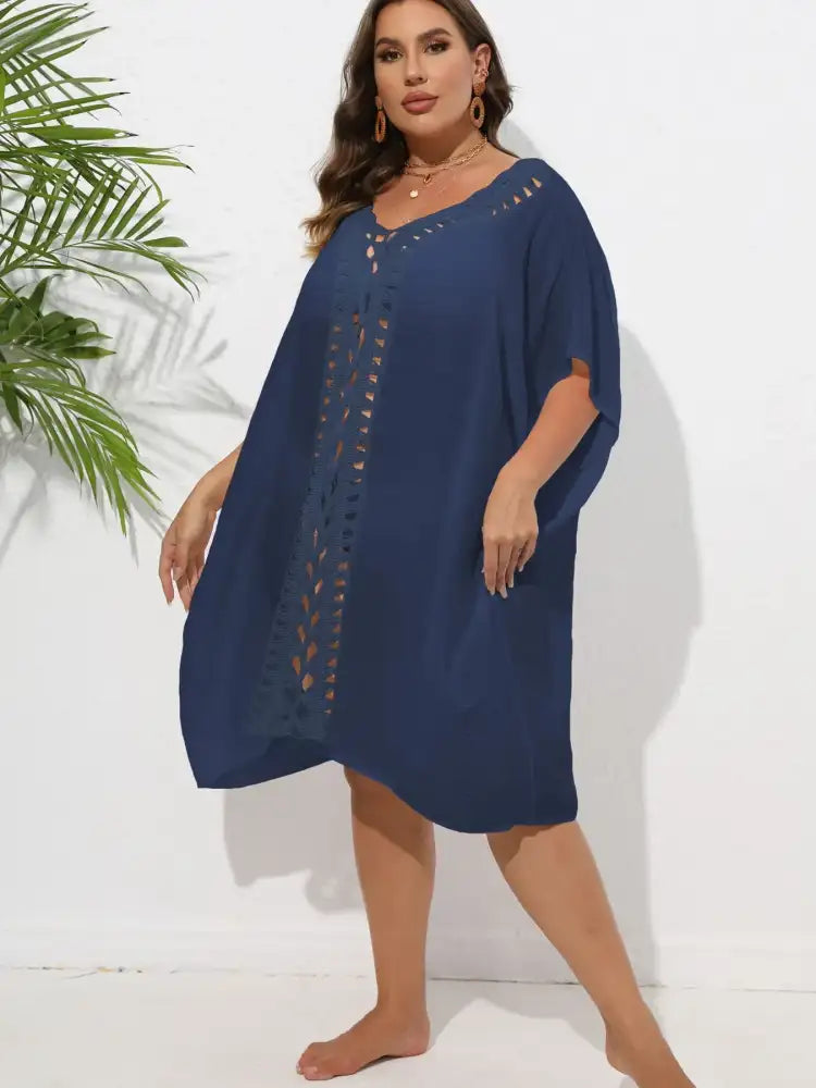 Crochet Trim V-Neck Beach Cover Up Dress