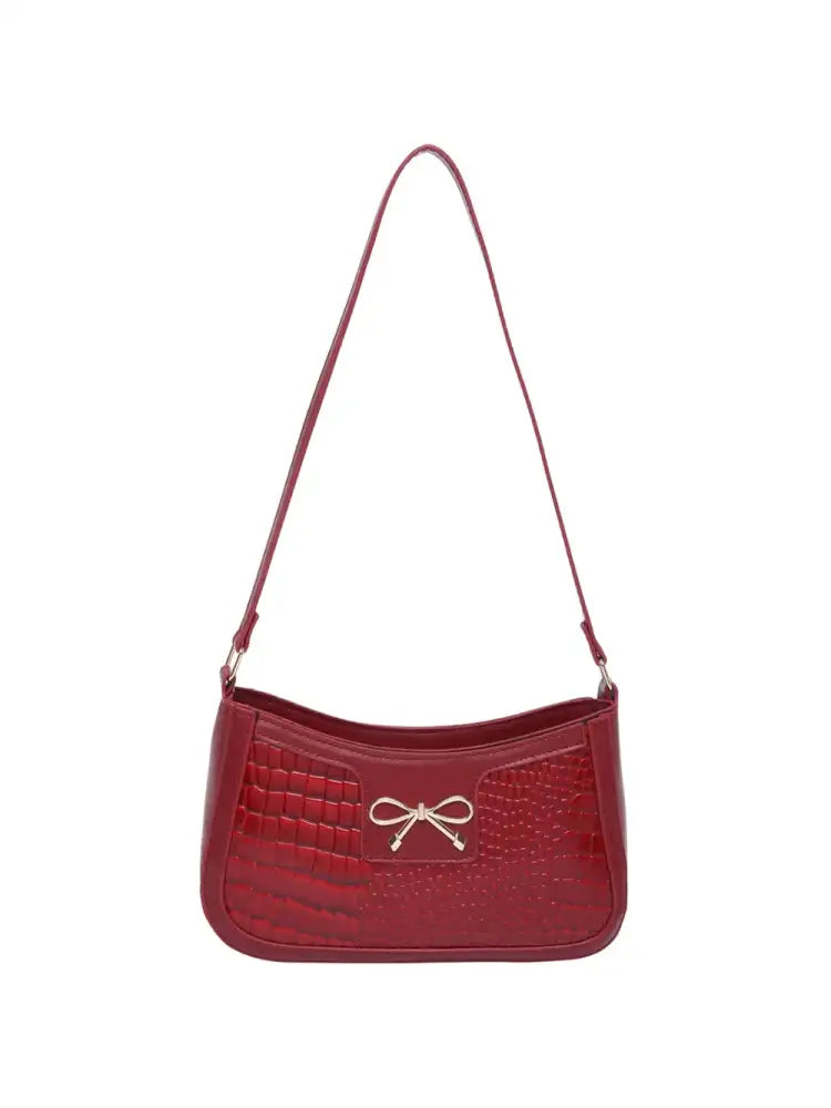 Crocodile Pattern Shoulder Bag with Bow Detail