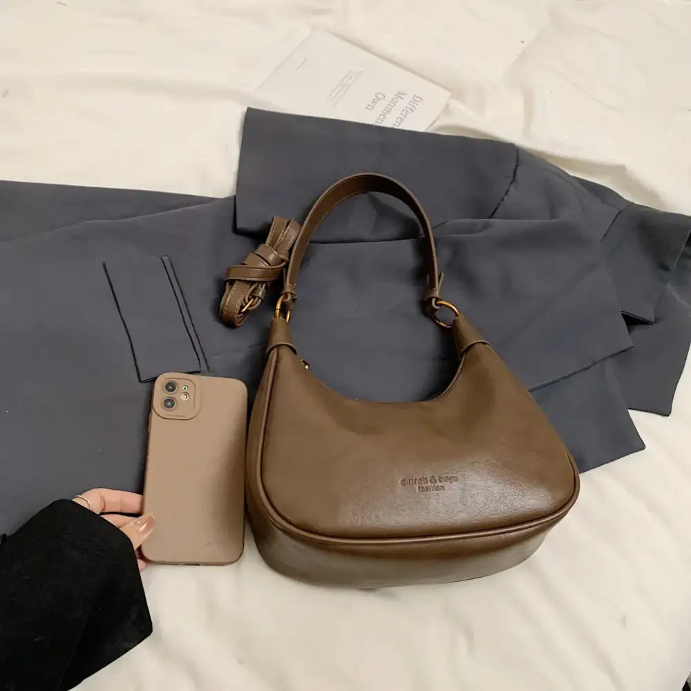 Curved Leather Shoulder Bag