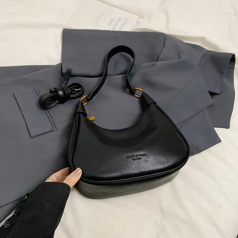 Curved Leather Shoulder Bag