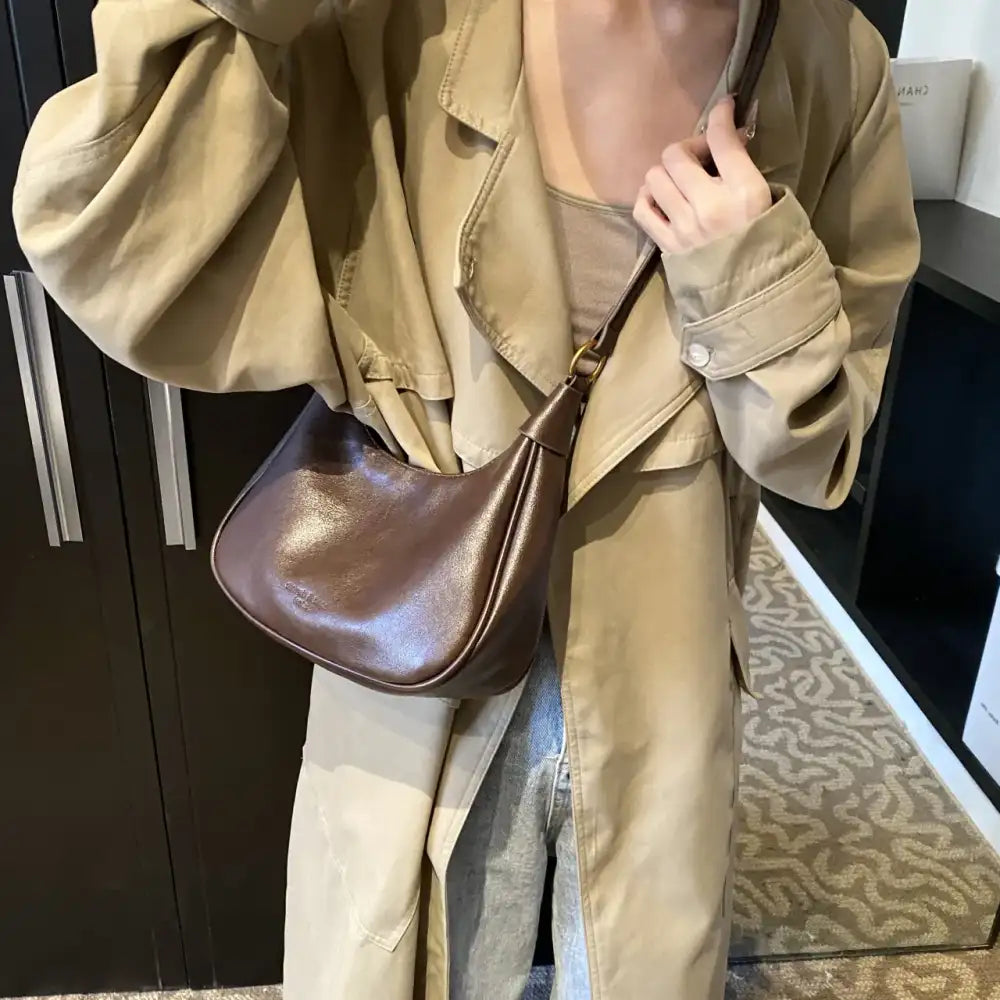 Curved Leather Shoulder Bag