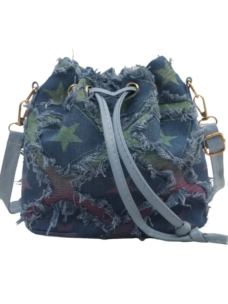 Drawstring Raw Edge Bucket Bag