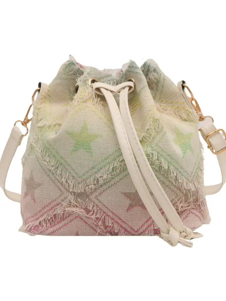 Drawstring Raw Edge Bucket Bag