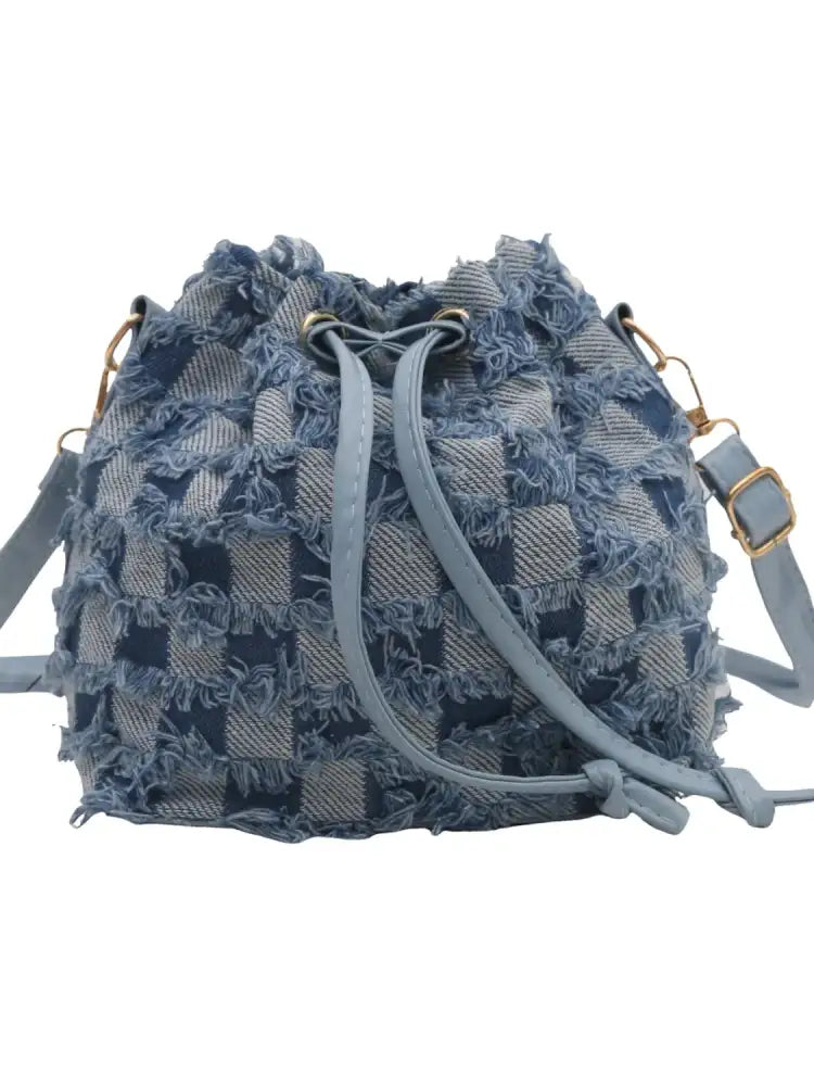 Drawstring Raw Edge Bucket Bag