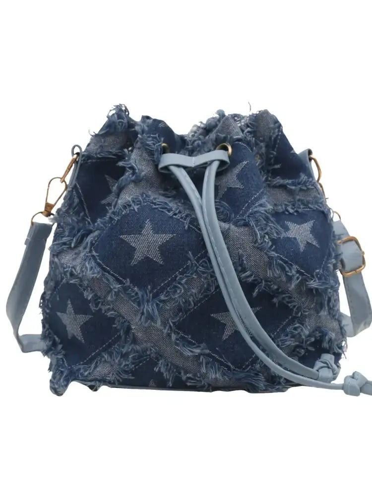 Drawstring Raw Edge Bucket Bag