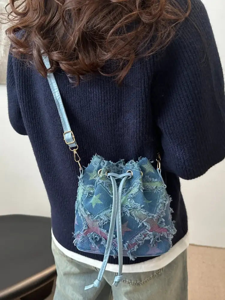 Drawstring Raw Edge Bucket Bag