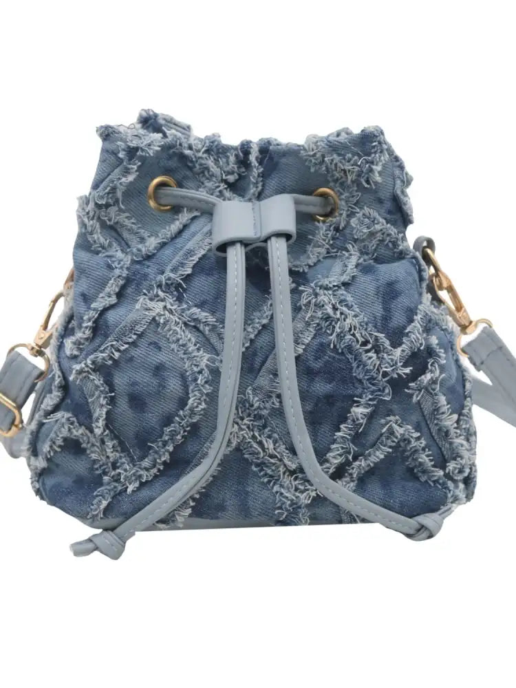 Drawstring Raw Hem Bucket Bag