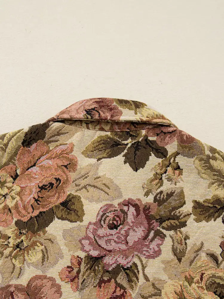 Floral Waffle Knit Patchwork Chest Pockets Buttoned Jacket