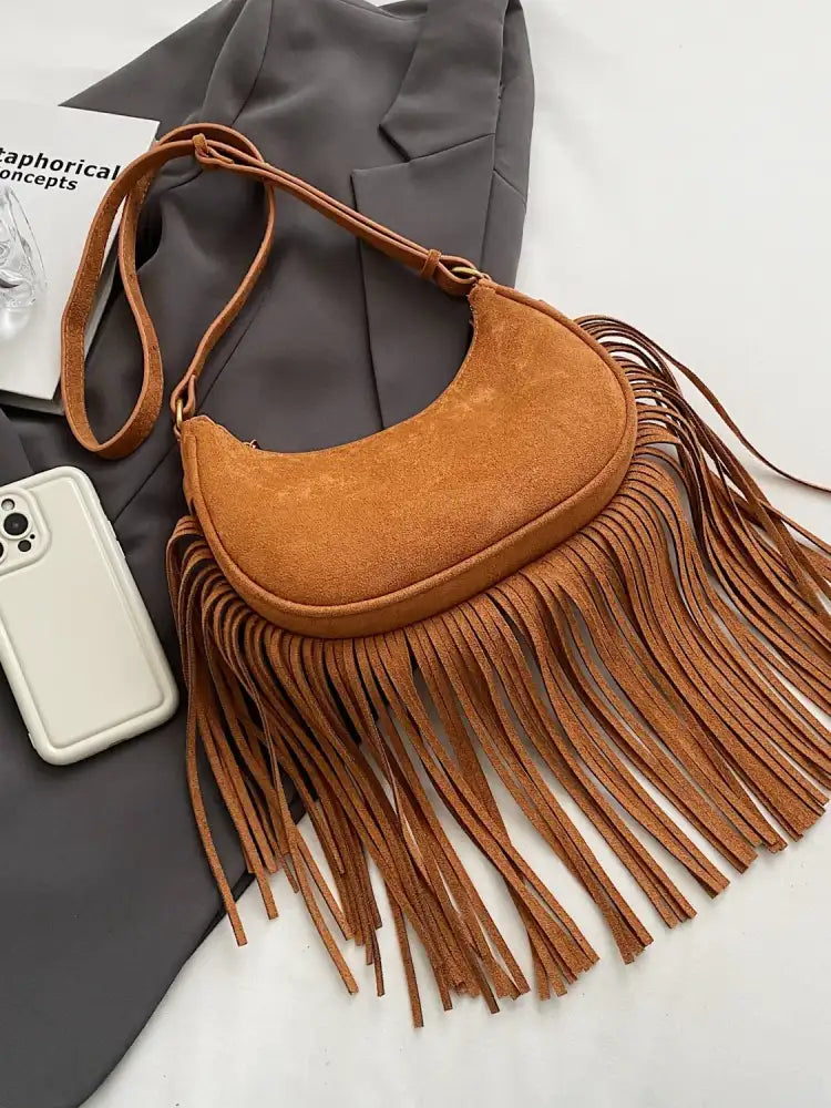 Fringe Solid Color Shoulder Bag