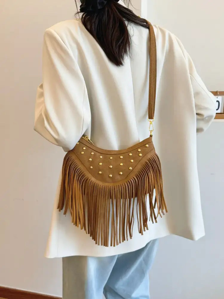 Fringe Studded Shoulder Bag