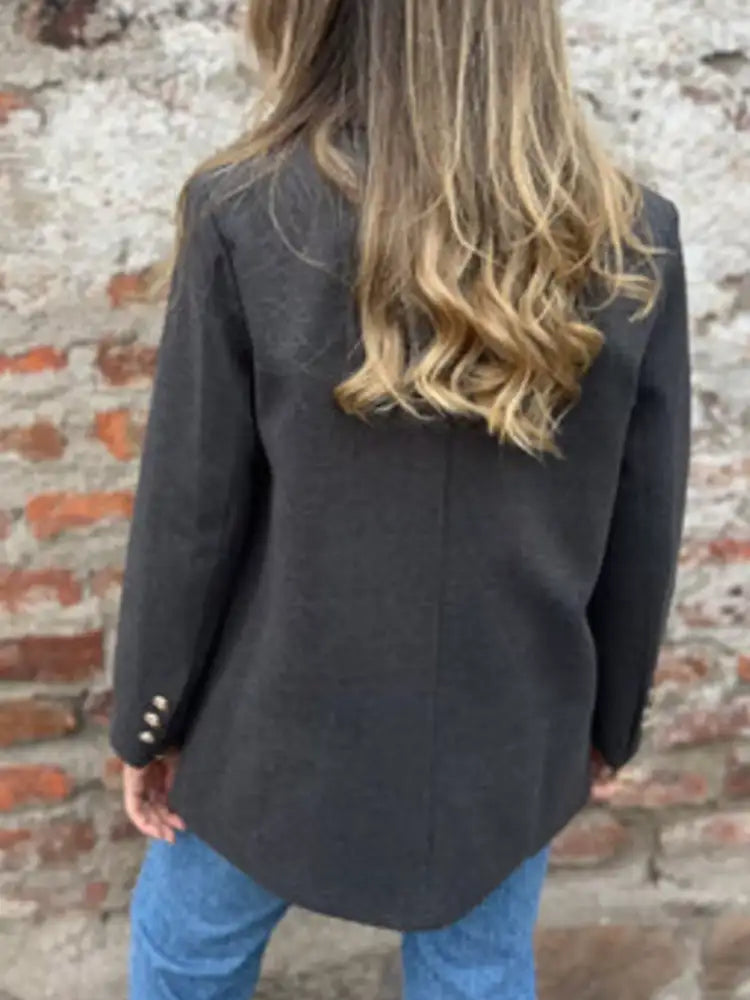 Full Size Double Breasted Long Sleeve Blazer Plus Size