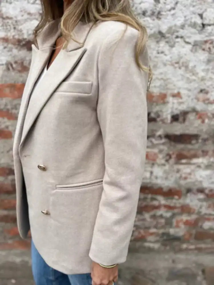 Full Size Double Breasted Long Sleeve Blazer Plus Size