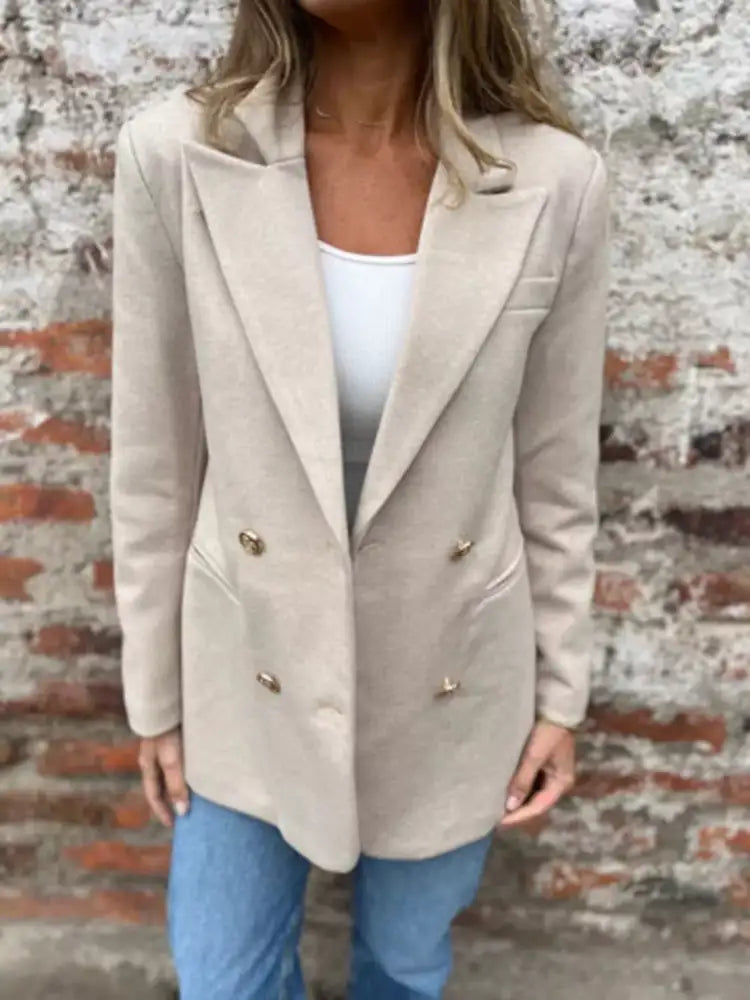 Full Size Double Breasted Long Sleeve Blazer Plus Size