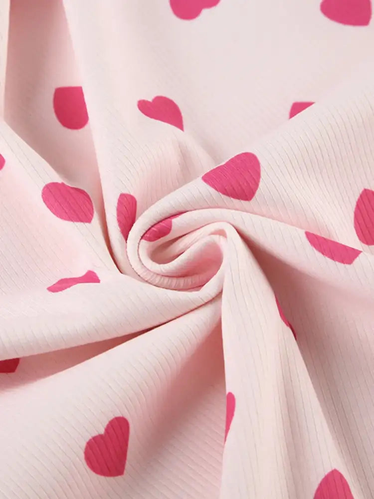 Heart Print Top and Shorts Loungewear Set