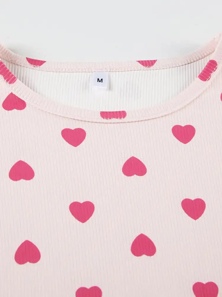 Heart Print Top and Shorts Loungewear Set