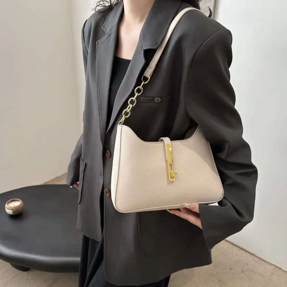 Leather Shoulder Bag with Gold Accent
