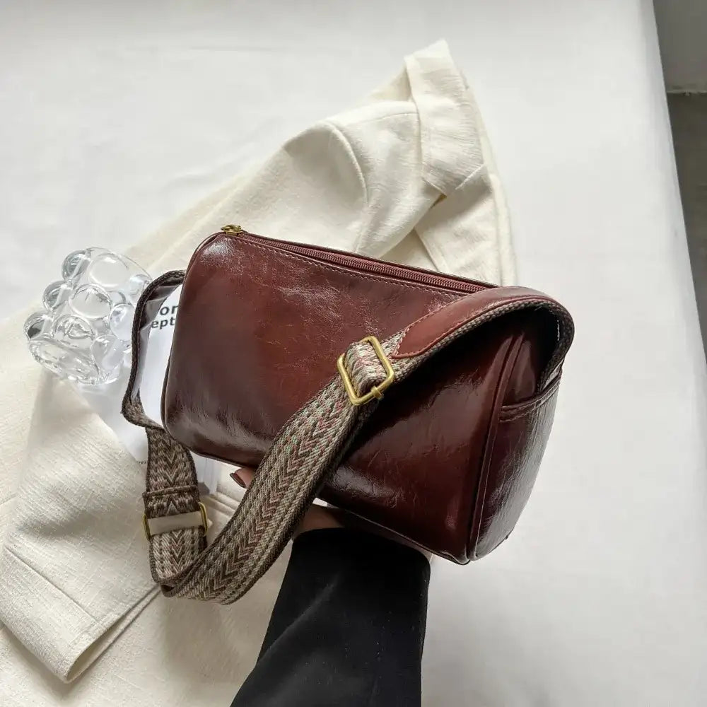 Leather Shoulder Bag with Woven Strap