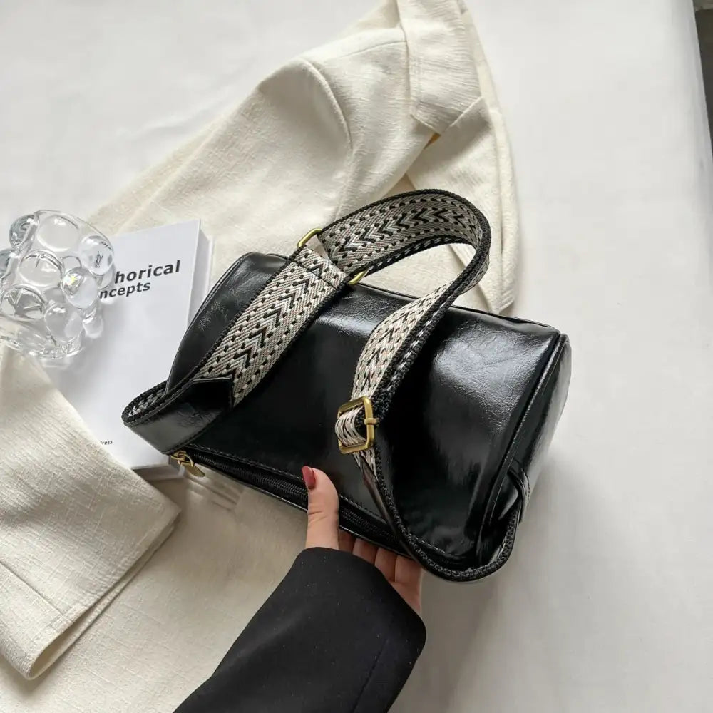 Leather Shoulder Bag with Woven Strap