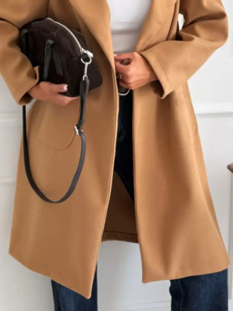 Long-Sleeve Single-Breasted Trench Coat