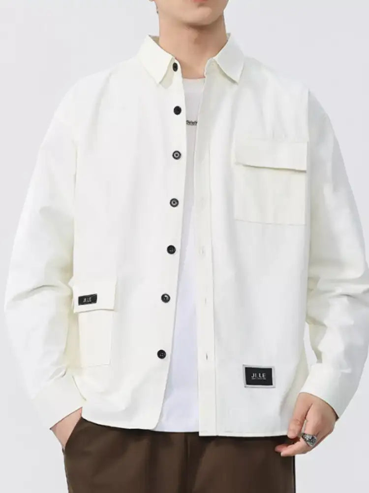 Men’s Button Up Long Sleeve Shirt - Green | cream-colored button-up shirt black buttons